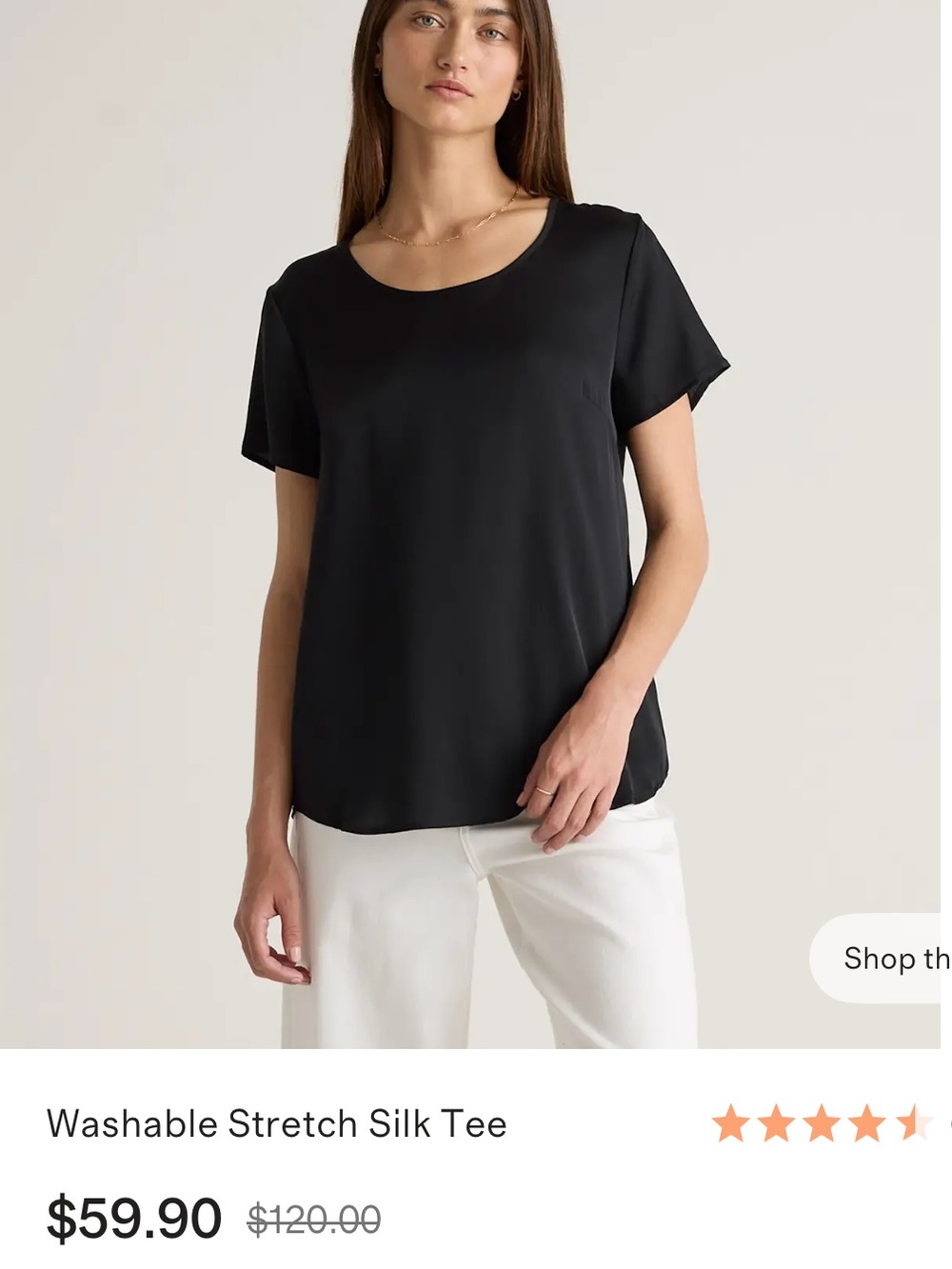 Quince 90% Silk 10% Spandex Washable Stretch Silk Tee Black NWT